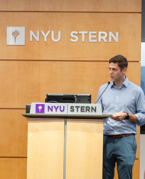 Beau Gresham (MBA ’20) speaks at a Stern 10 event